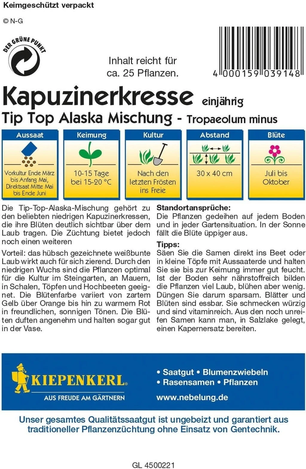 Nasturzio "Tip-Top Alaska-Mischung" 1 Nasturzio "Tip-Top Alaska-Mischung"